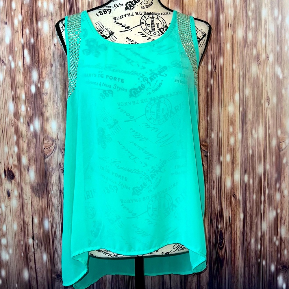 Aqua Sheer Womans Tank with Diamond Shaped Studs